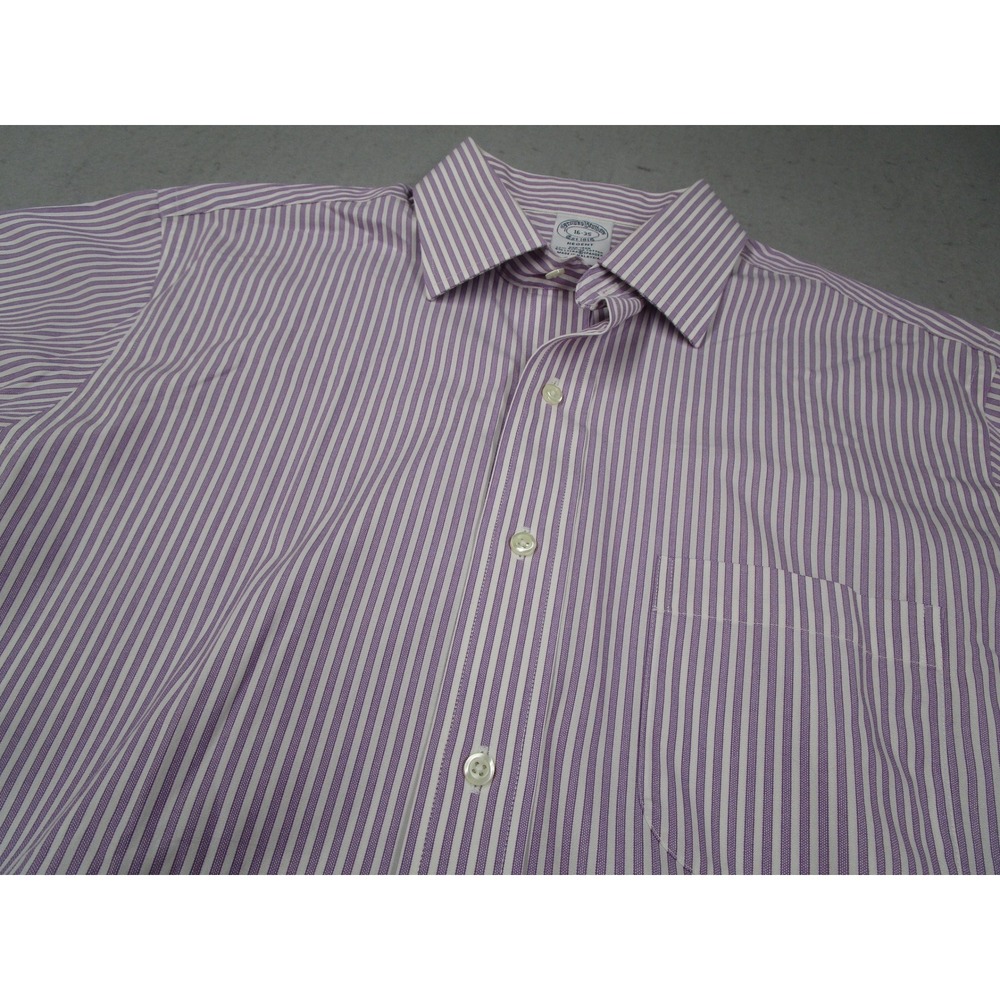 Brooks Brothers Regent Dress Shirt Mens 16 35 Purple Stripe Non-Iron Supima - Picture 2 of 9